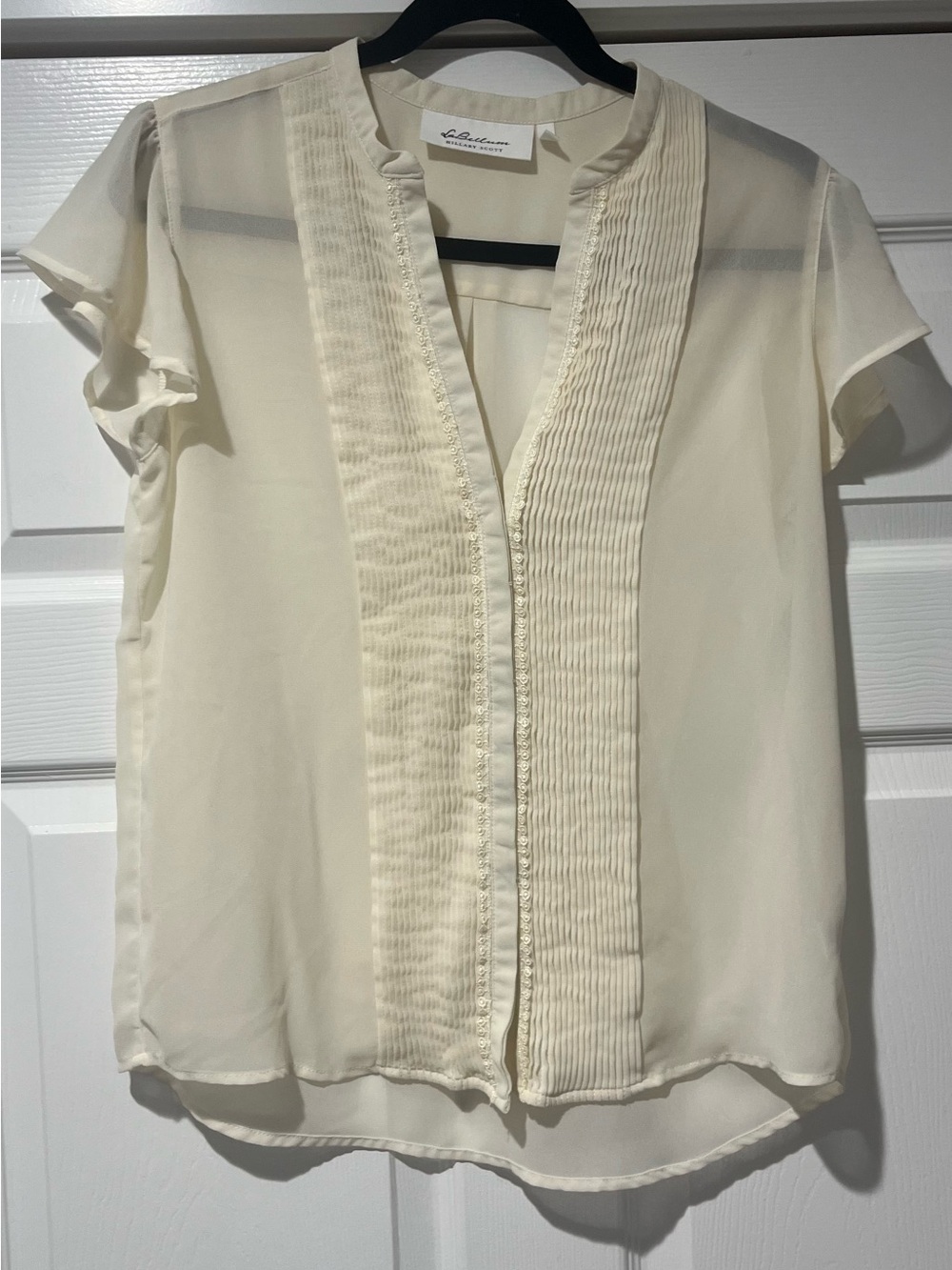 Liliana Cream Pintuck Flutter Sleeve Blouse